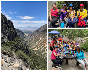 photo collage of mountains and hikers