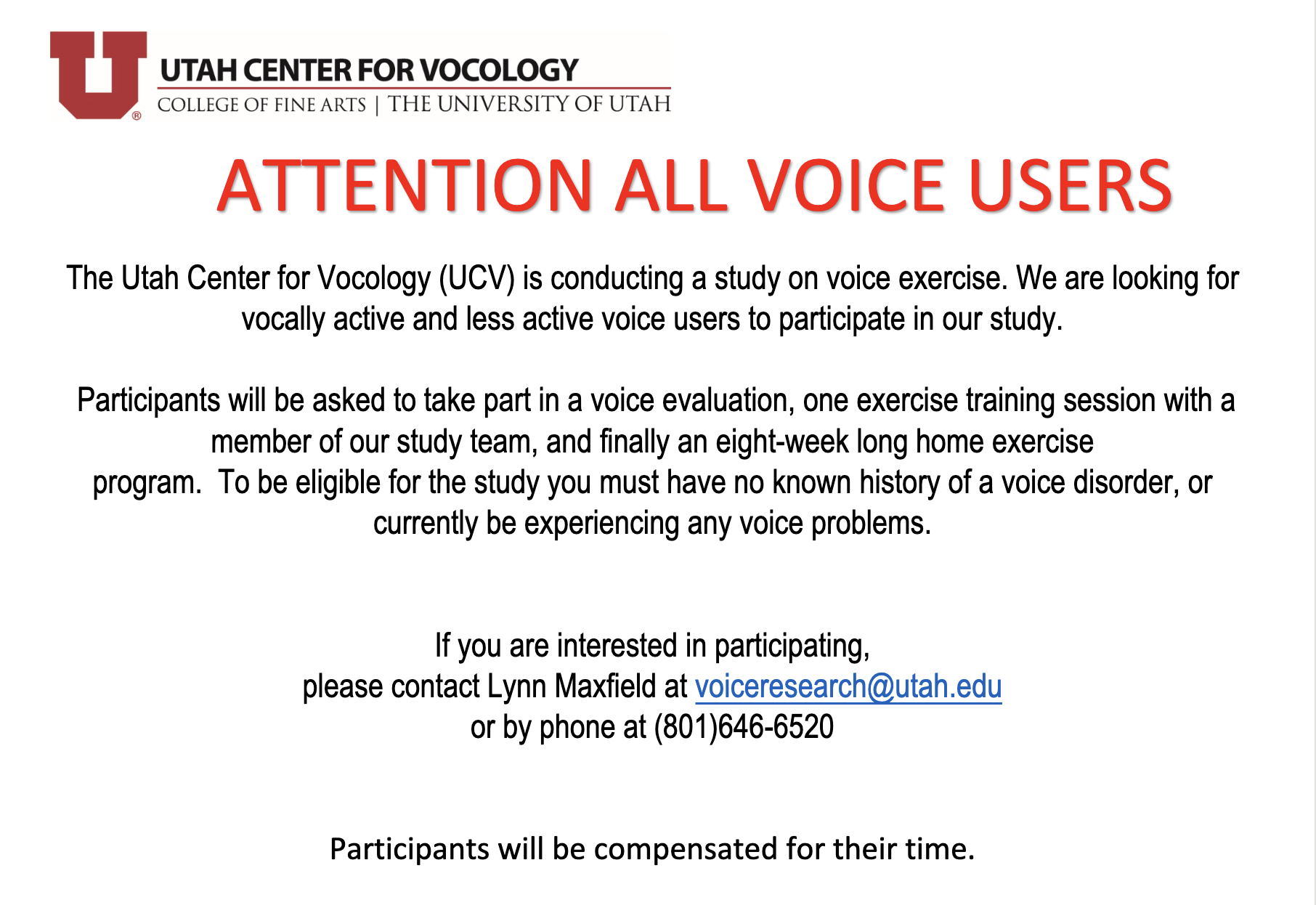 Image containing text with information about a call for participants.